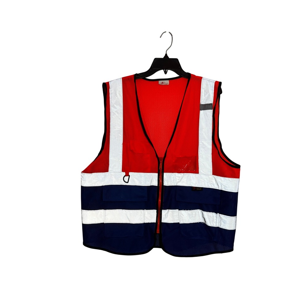 ZOJO High Visibility Safety Vest Orange Navy‎ Blue Mesh Reflective Zip Front 2XL